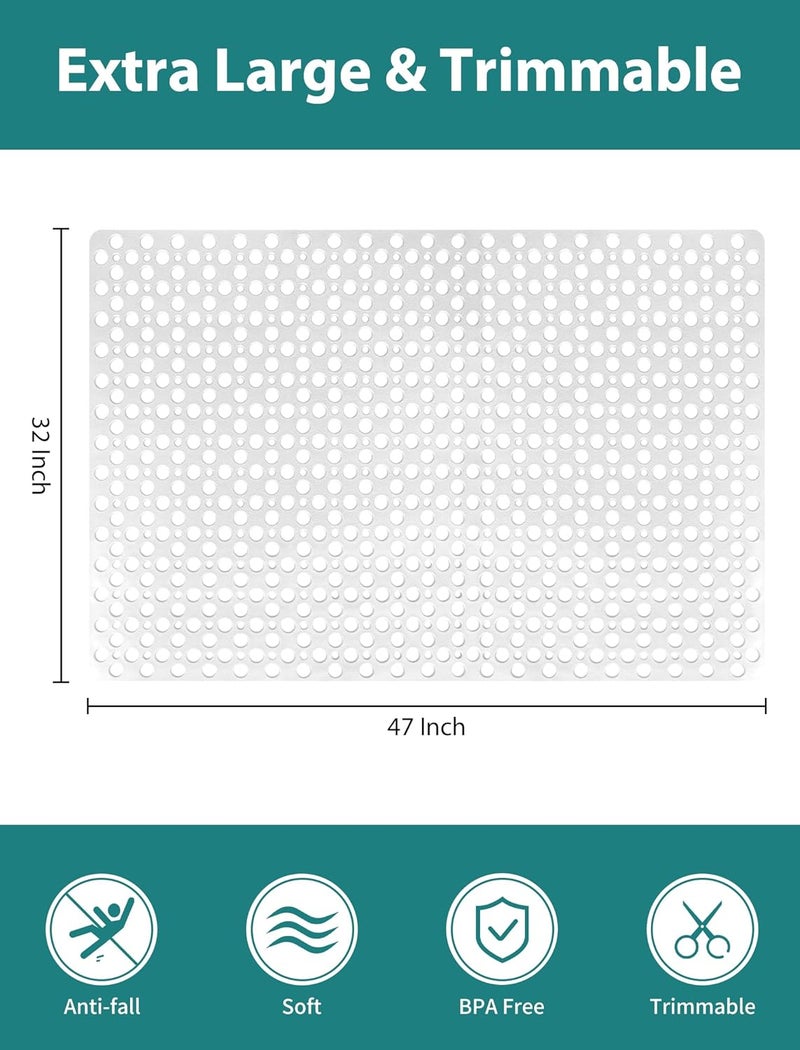 Yonala Extra Large Shower Mat, 47 x 32 Inch Non Slip Shower Mats for Inside Shower, Soft TPE Shower Floor Mat with Suction Cups and Drain Holes, Machine Washable Bathroom Shower Mat, Easy to Clean - Image 2